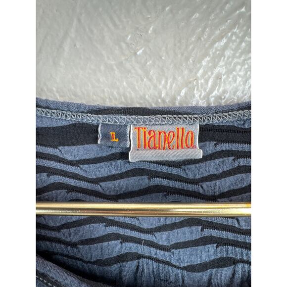 TIANELLO Womens Gray Black Pullover Asymmetric Striped Tunic Blouse Size Large - Picture 3 of 4